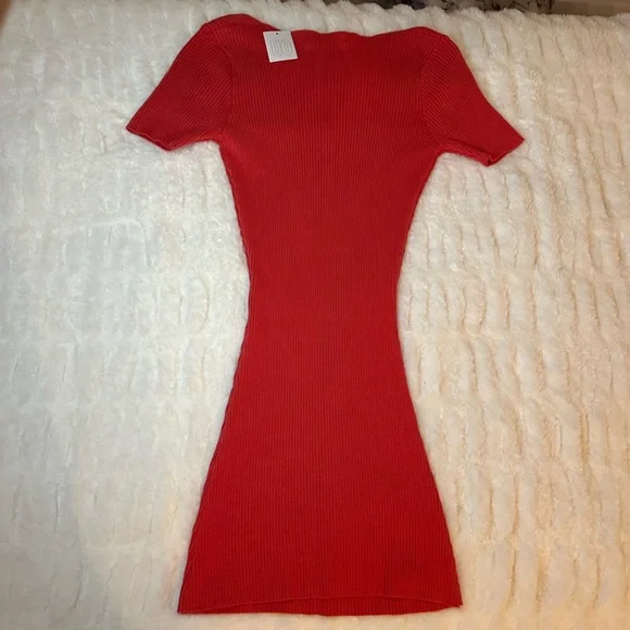 NWT Urban Outfitters Lily Button Down Bodycon Mini Ribbed Dress in Coral Size XS - Picture 9 of 9